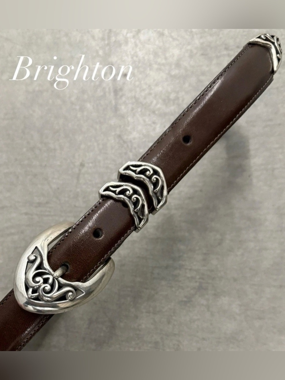 Brighton Brown Leather Belt W/ Silver Accents - Small
